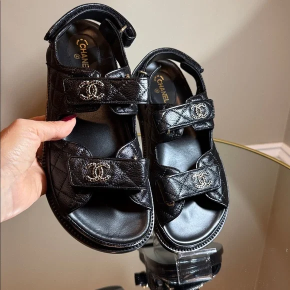 Chanel Dad Sandals chain CC logo Quilted leather sz 38.5 AUTHENTICATED! - Picture 10 of 17